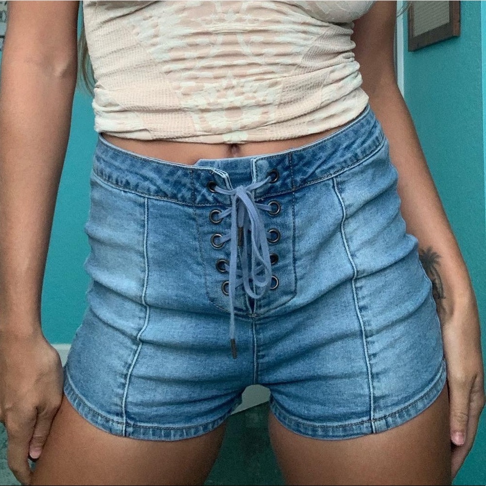 Society amuse denim lace up shorts